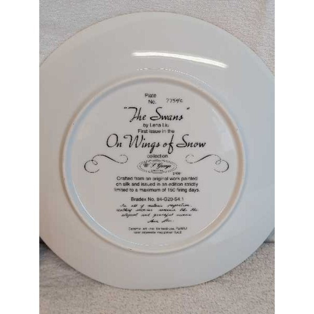 W.F. George The Swans Plate First Issue Lena Liu Art Collectible Porcelain - Picture 3 of 5